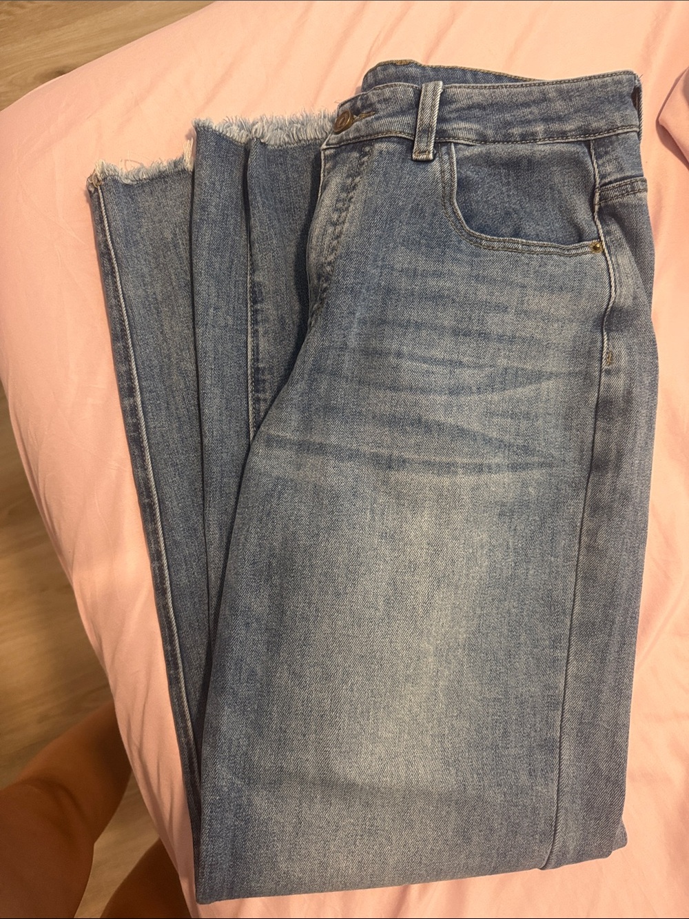 Light Wash Raw Hem Straight Leg Jeans